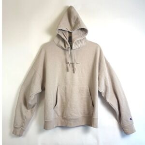 Champion Beige Embroidered Logo Hoodie Sweatshirt Casual Comfort Size XL